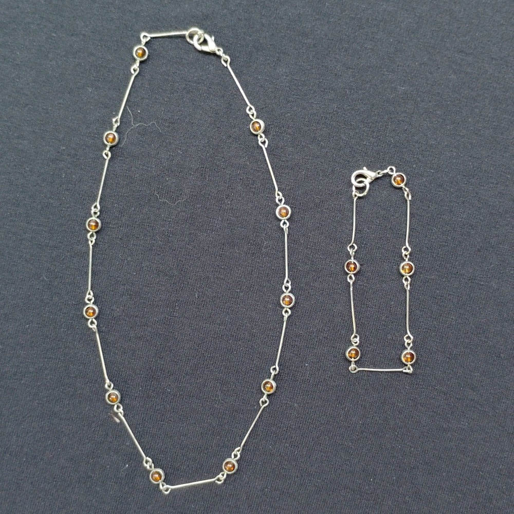Elegant Silver And Brown Bead Costume Jewelry Set